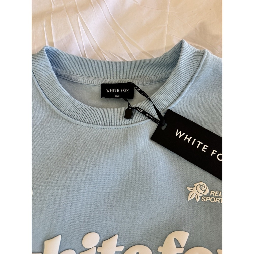 White Fox Boutique Light Blue 'whitefox' Logo Crewneck Sweatshirt - Picture 3 of 9